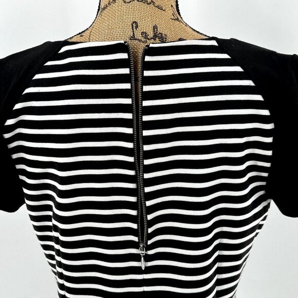Laundry By Shelli Segal Women Dress Sz 12 Striped Black White Zipper Back - Picture 8 of 10